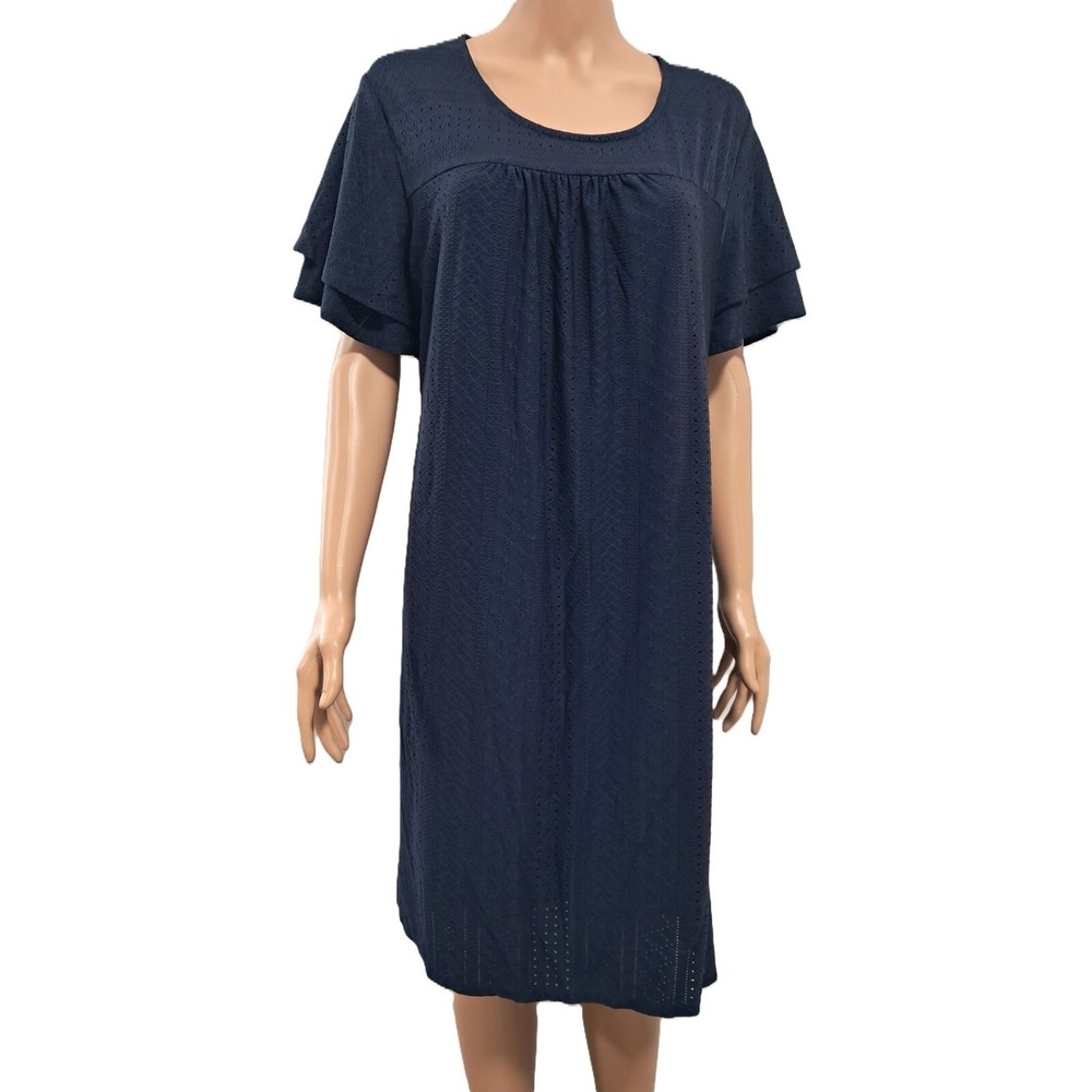 Kim Rogers Curvy Dress, Short Ruffle Sleeve, Navy Blue, 2X, 40" long, lined